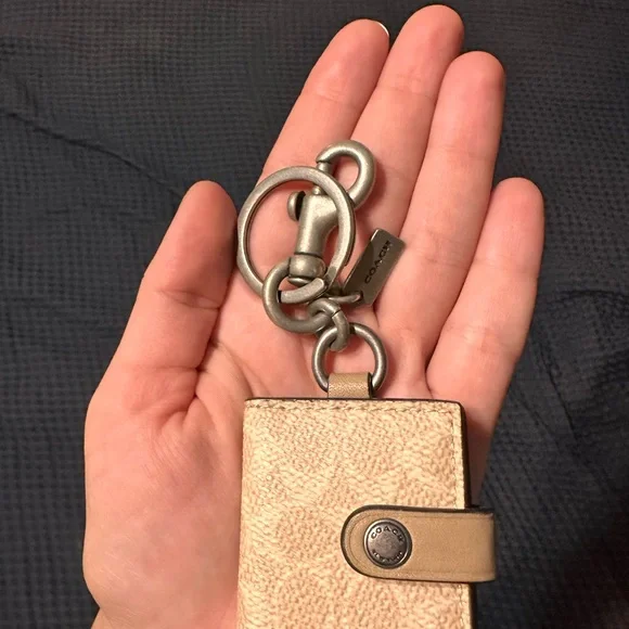 Coach Tan Picture Keychain with Silver Accents NWOT - Picture 1 of 3